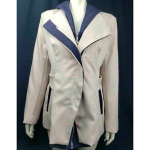 Coat Beige Zip Up Removable Hooded Pockets Jacket